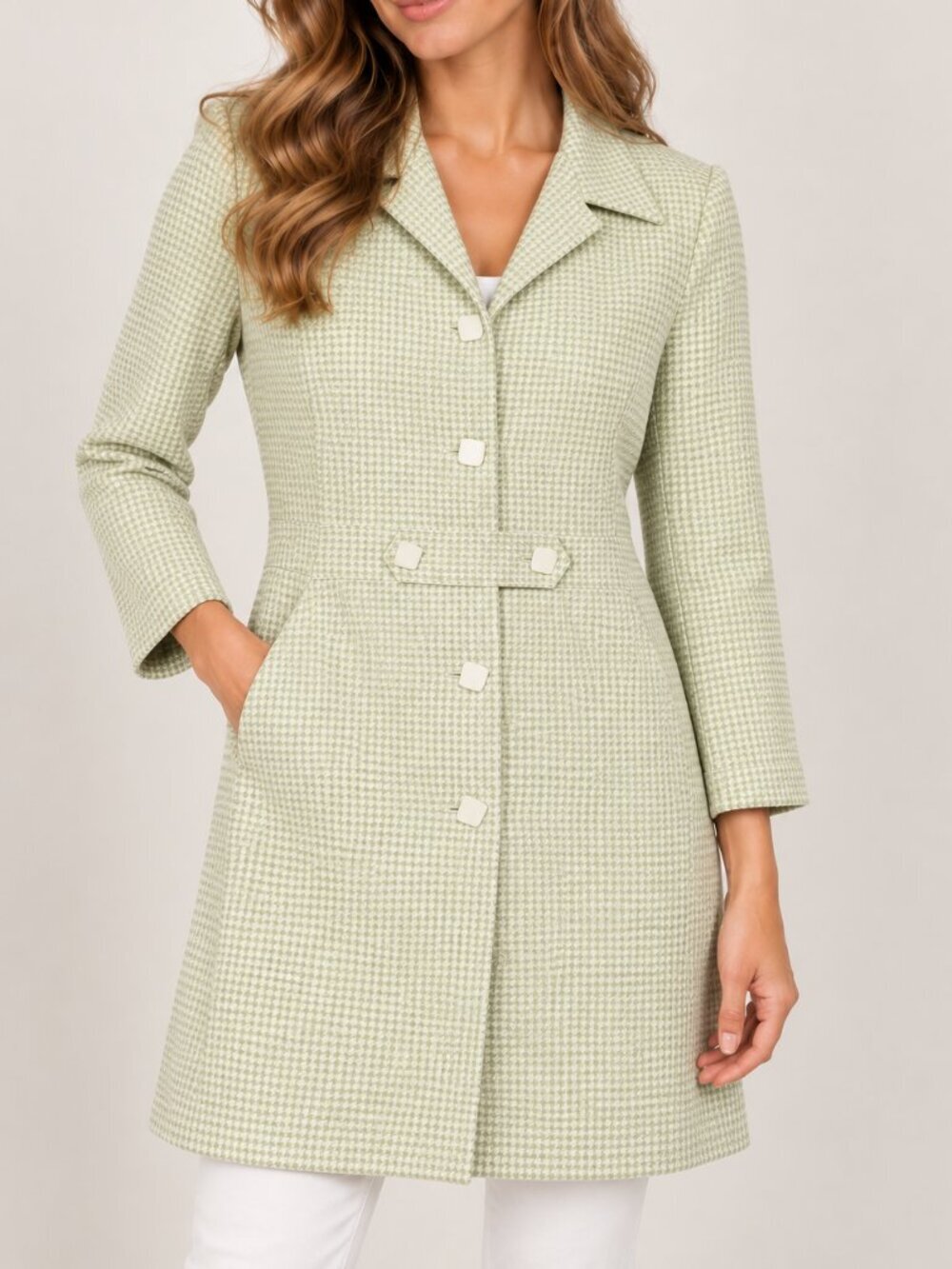 NWOT Larry levine long blazer coat 3/4 sleeve geomatical green size 14 (229)